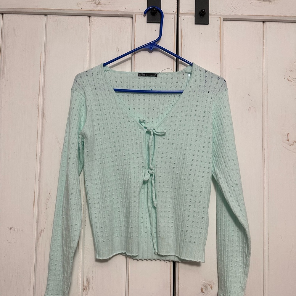 Mint Light Spring or Summer Sweater with Ties in Front